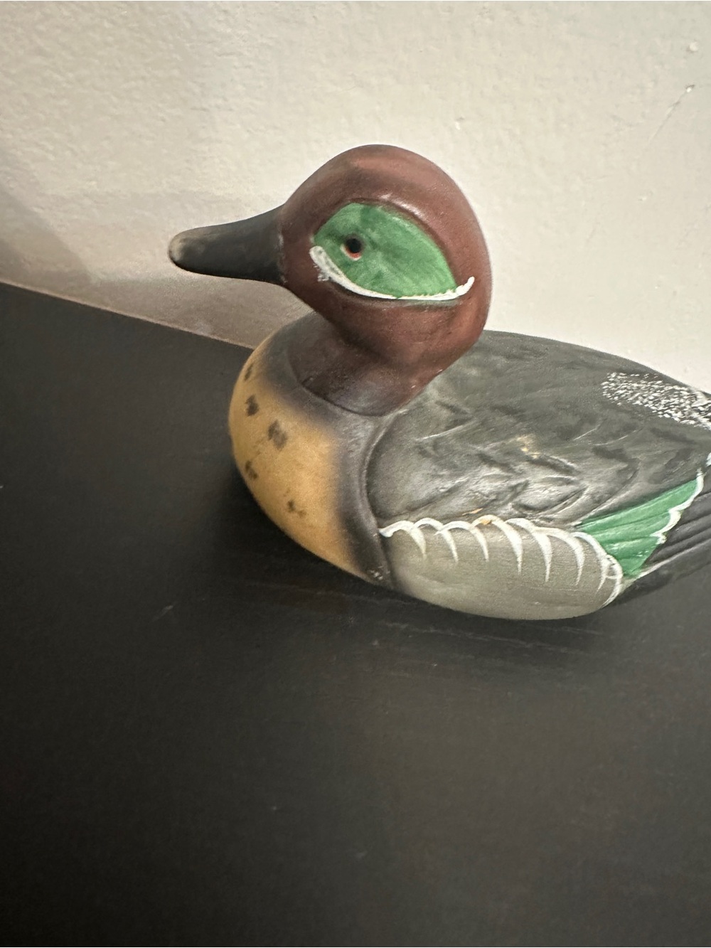 Source Unknown Green and Brown Painted Duck Figurine